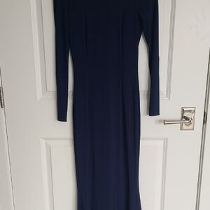 Le Chateau Blue Ribbed Bodycon Cocktail Dress